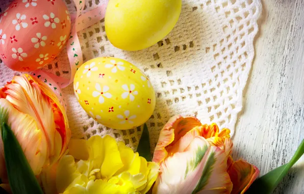 Flowers, eggs, Easter, tulips