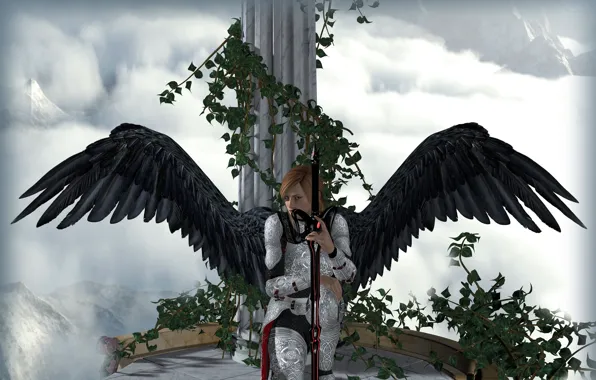 Girl, Angel, Sword, Knight