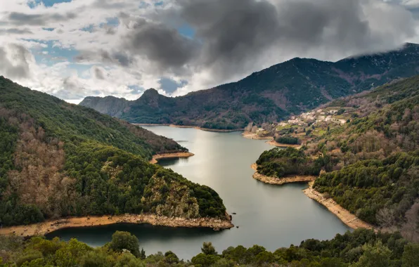 Picture forest, mountains, river, France, panorama, Corsica
