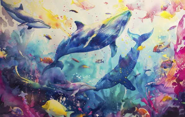 Fish, Whales, Underwater world, Digital art, AI art, The Art of Artificial Intelligence, Neural network, …