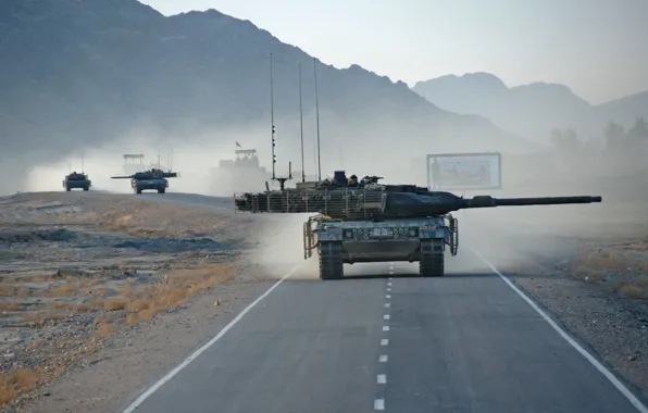 Road, war, tank, column, Afghanistan, Leopard 2A6