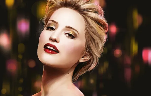 Picture look, girl, face, hair, makeup, art, blonde, Dianna Agron