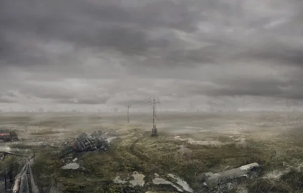 Clouds, fog, swamp, Chernobyl, area