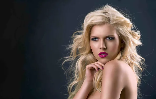 Girl, portrait, makeup, blonde, shoulder, long hair
