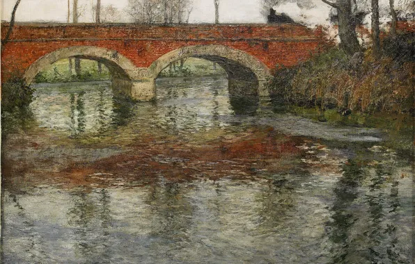 Bridge, river, arch, impressionism, Frits Thaulov, med stenbro, river landscape