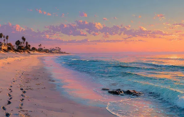 Sea, wave, beach, the sky, clouds, palm trees, shore, coast