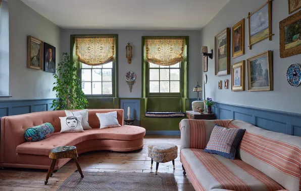 Design, style, room, interior, plants, pictures, living room, upholstered furniture
