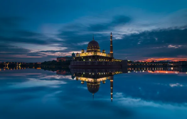 The sky, clouds, sunset, clouds, Strait, the evening, mosque, sky