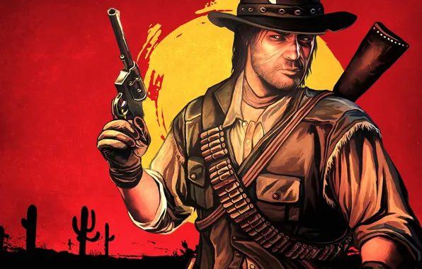 Hat, cowboy, art, Rockstar, red dead redemption, john marston