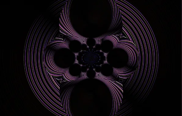 Circles, abstraction, fantasy, pattern, rotation, sphere, black background, purple fantasy