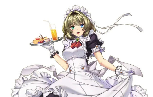 Cocktail, white background, gloves, uniform, the maid, art, tray, ruffles