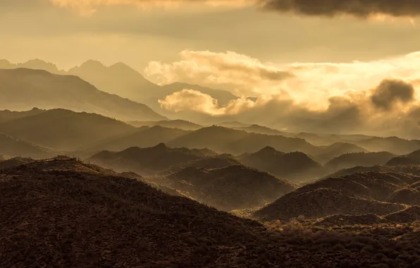 The sky, clouds, light, mountains, fog, hills, the slopes, tops