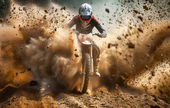 Dirt, Motorcycle, Squirt, Male, Digital art, Athlete, Motorsport, AI art