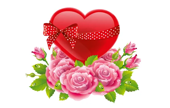 Picture flowers, holiday, gift, heart, rose, art, bow, Valentine's Day