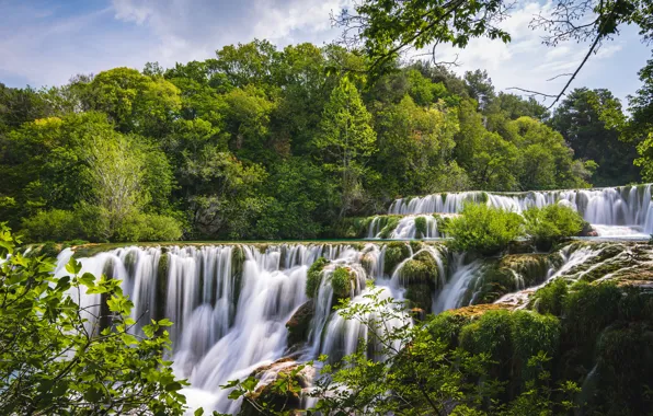 Forest, summer, trees, waterfall, cascade, Croatia, Croatia, Krka National Park