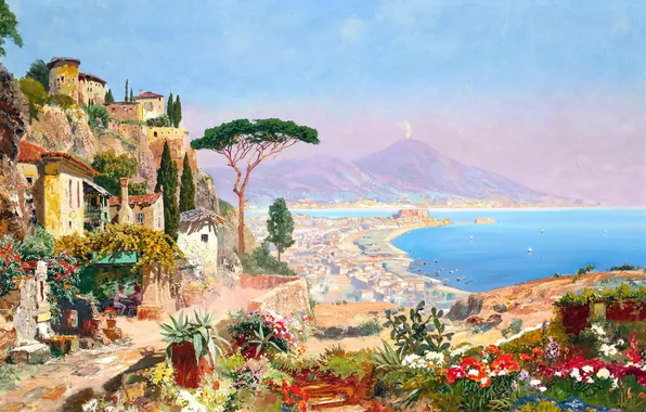 Flowers, Home, Mountains, Trees, Picture, Coast, Alois Arnegger, Alois Arnegger