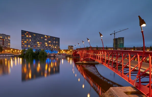 Picture bridge, lights, the evening, Netherlands, Amsterdam, Holland