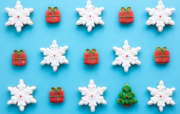 Snowflakes, cookies, Christmas, New year, figures, glaze, design, figure