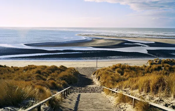 Picture sand, sea, wave, beach, landscape, nature, horizon, ladder