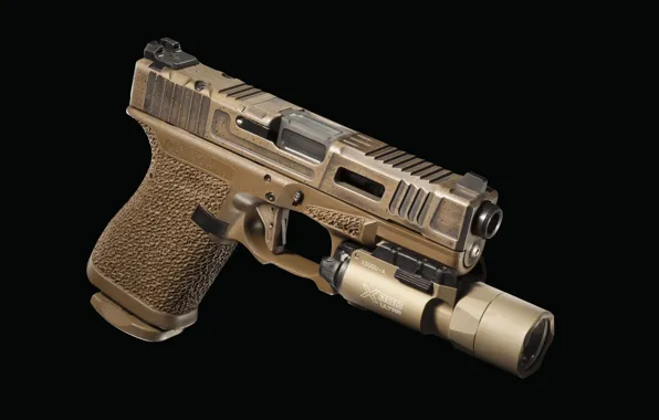 Gun, flashlight, Glock