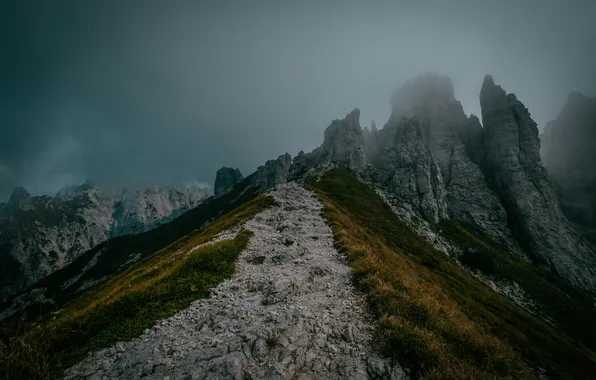 The sky, clouds, landscape, mountains, nature, fog, rocks, height