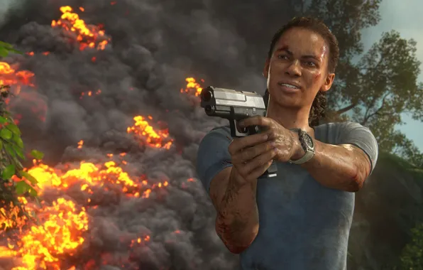 Fire, flame, gun, pistol, game, weapon, Uncharted, spark