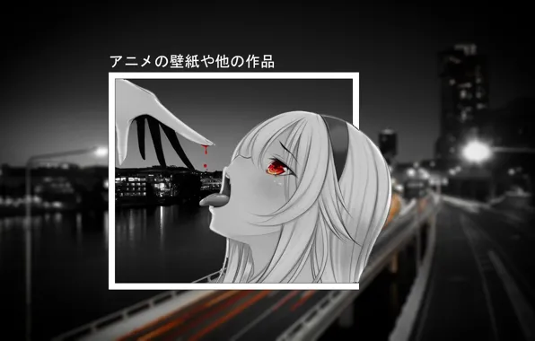 Girl, the city, anime, anime, black white, madskillz, madskillz