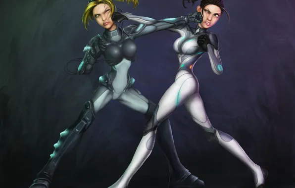 Girls, art, fight, Starcraft, fanart, Terra Nova, Sarah Kerigan
