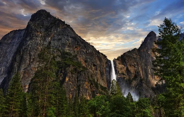 Picture forest, mountain, waterfall, Yosemite National Park, Bridal Veil Falls