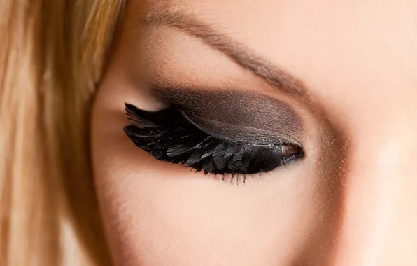 Picture girl, macro, eyelashes, feathers, shadows, closed eyes