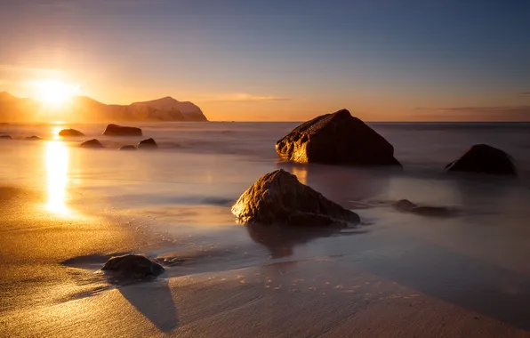 Sea, sunset, stones