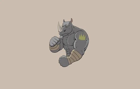 Picture minimalism, crown, Rhino, fists, muscles, rhinoceros