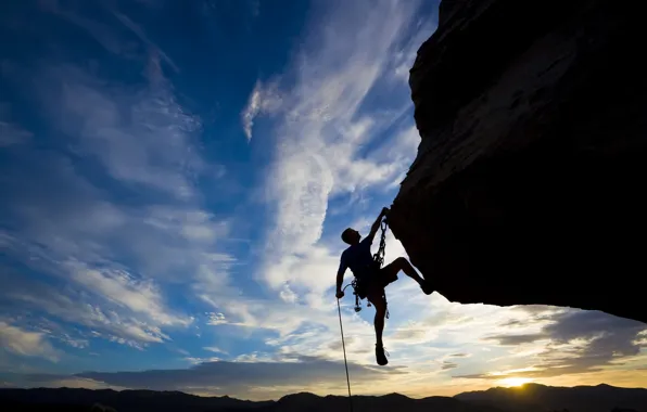 The sky, sunset, sport, people, extreme, climbing
