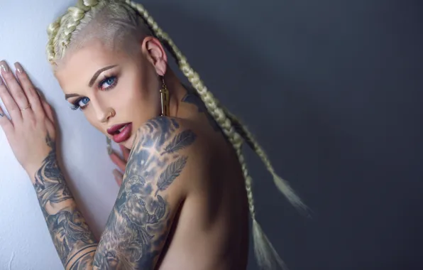 Picture blue eyes, pretty, tattoo, nude, blonde, tatto, Samii Ryan
