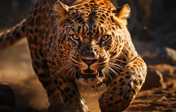 Look, face, nature, pose, leopard, grin, aggression, AI art