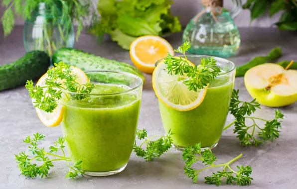 Picture lemon, Apple, cucumber, drink, parsley, smoothies