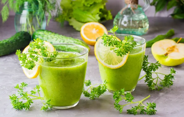 Lemon, Apple, cucumber, drink, parsley, smoothies