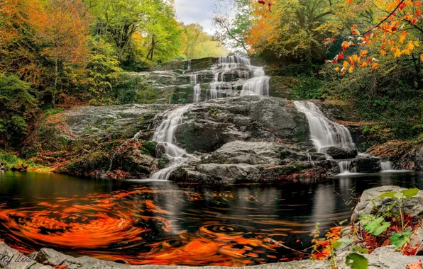 Autumn, water, rock, waterfall, threads