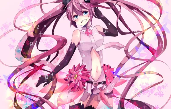 Girl, flowers, birds, Sakura, art, vocaloid, Vocaloid, miku append