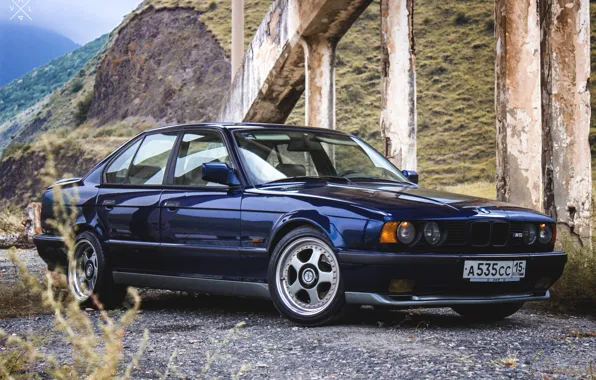 Grass, mountains, bridge, nature, lights, BMW, track, BMW