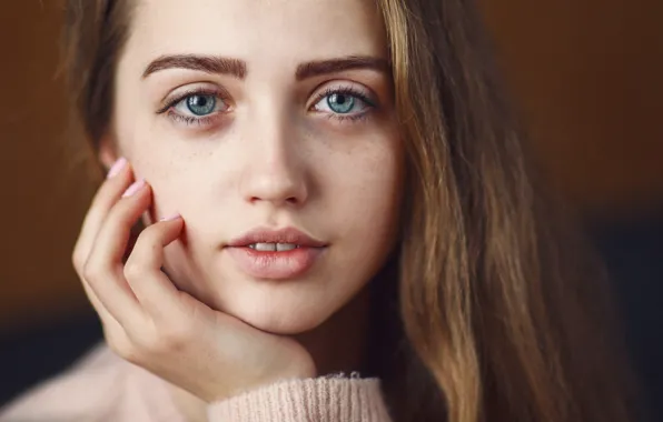 Picture look, girl, close-up, face, portrait, hands, makeup, hairstyle
