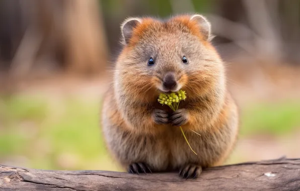 Look, flowers, pose, sprig, legs, animal, log, face