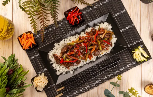 Sticks, figure, vegetables, dish, serving, bowls, Asian cuisine