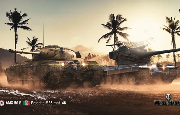 Wallpaper WoT, World Of Tanks, Wargaming, AMX 50 B, Game Art.