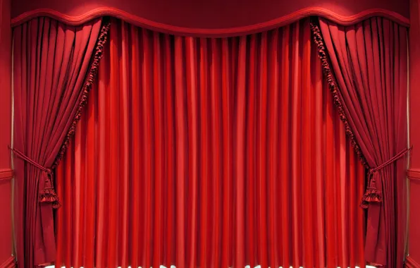 Red, blind, curtain, folds, curtain