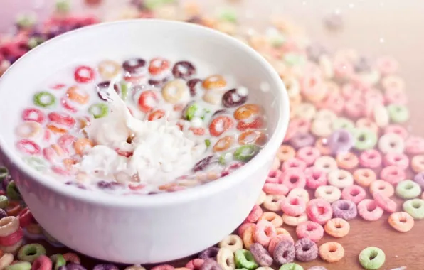 Breakfast, milk, cereal, rings