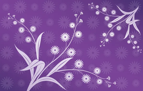 Leaves, flowers, abstraction, Wallpaper, purple background