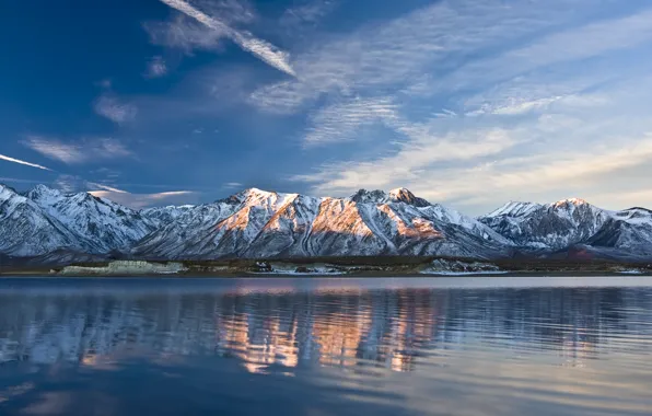 Wave, the sky, clouds, mountains, lake