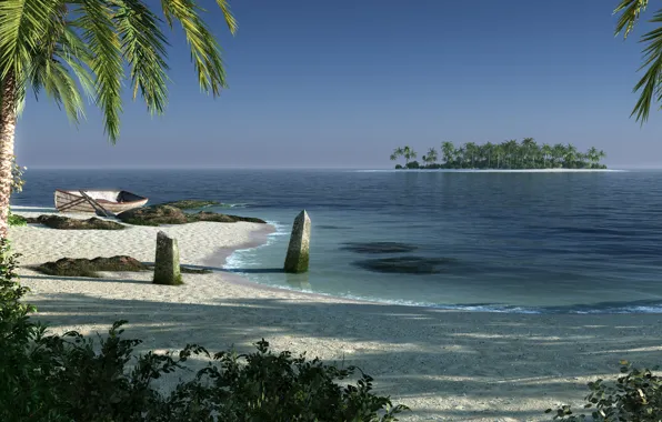 Sea, beach, landscape, palm trees