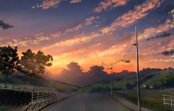 Road, the sky, nature, photo, posts, the fence, picture, painting